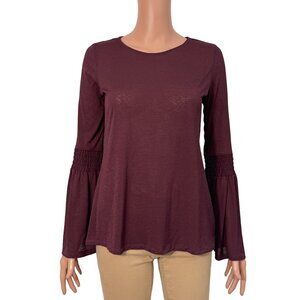 Ultra Flirt Women’s Small Merlot Purple Princess Sleeve Crew Neck Top